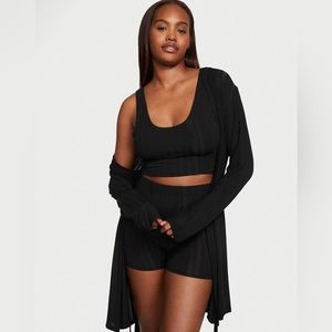 VICTORIA'S SECRET Luxe Modal Ribbed 3-Piece Set size medium in black.